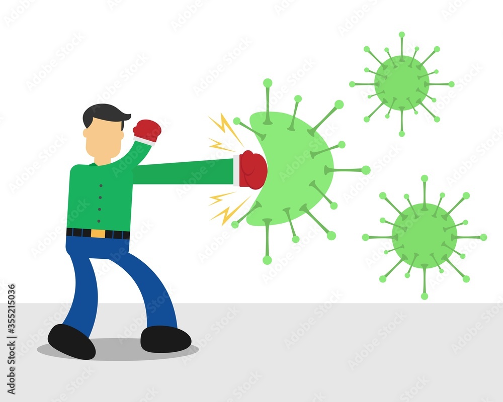 Illustration vector design of businessman vs virus, a man punches the virus