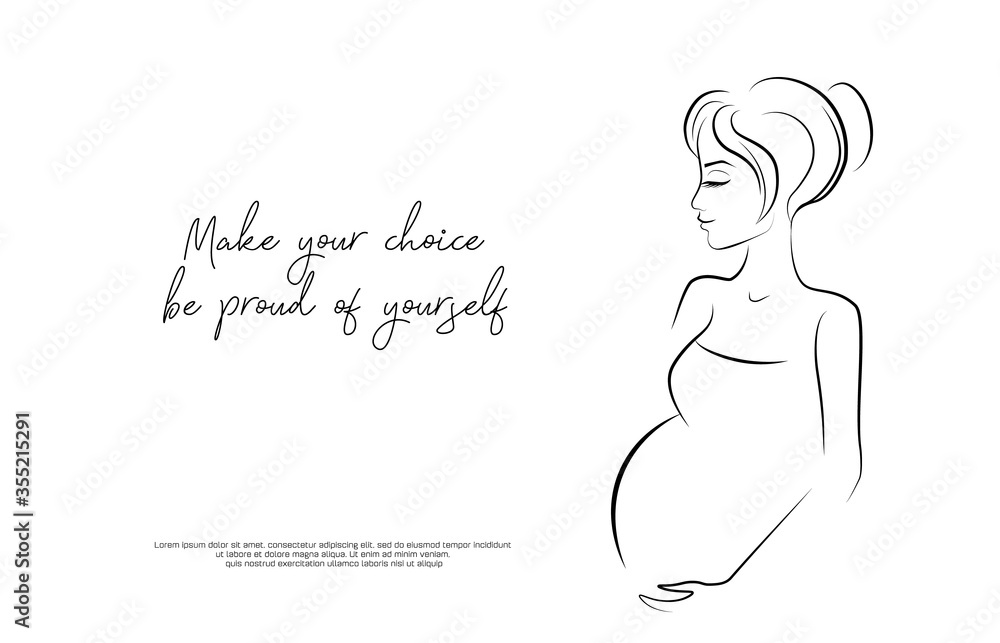 Obraz premium Pregnant girl silhouette - vector logo. Sketch drawing of a young woman mother. Illustration poster of happy motherhood, health care, against abortion