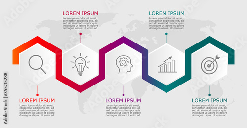 Business infographic Vector with 5 steps. Used for presentation,information,education,connection,marketing, project,strategy,technology,learn,brainstorm,creative,growth,abstract,stairs,idea,text,work.