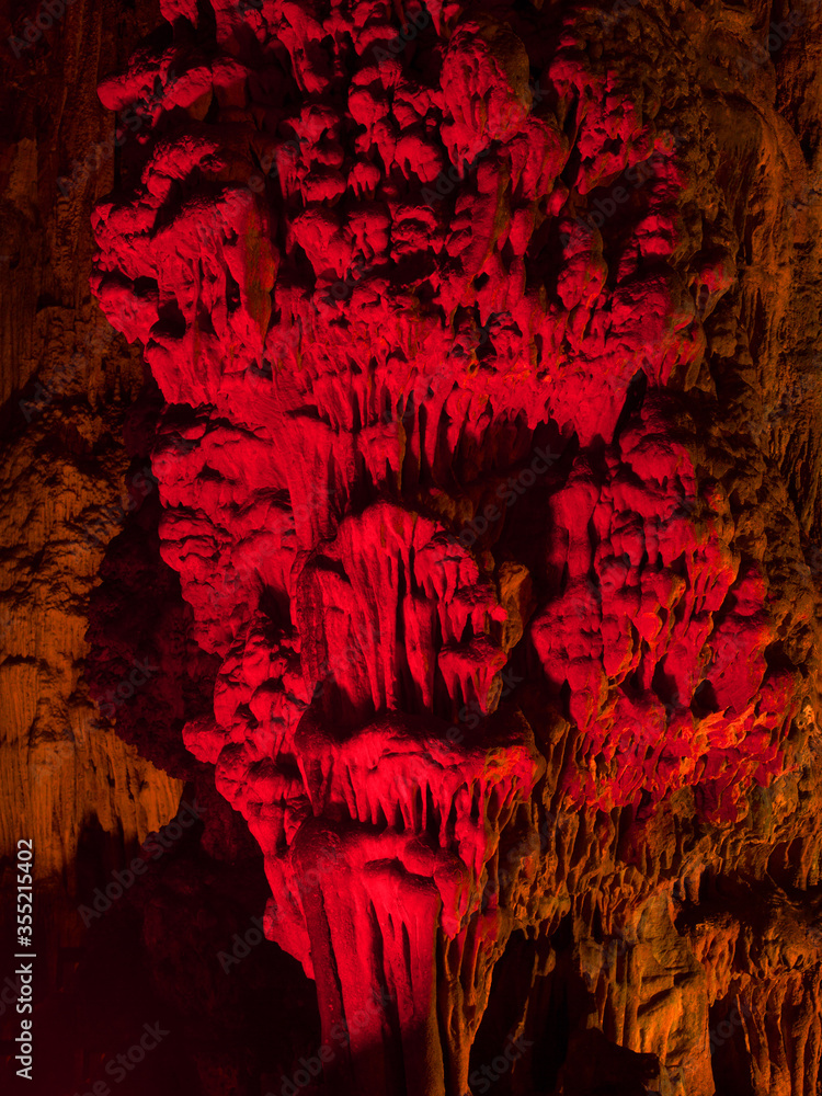 Naklejka premium Stalagmite and stalactites, Inside the Melidoni cave. Crete. Greece