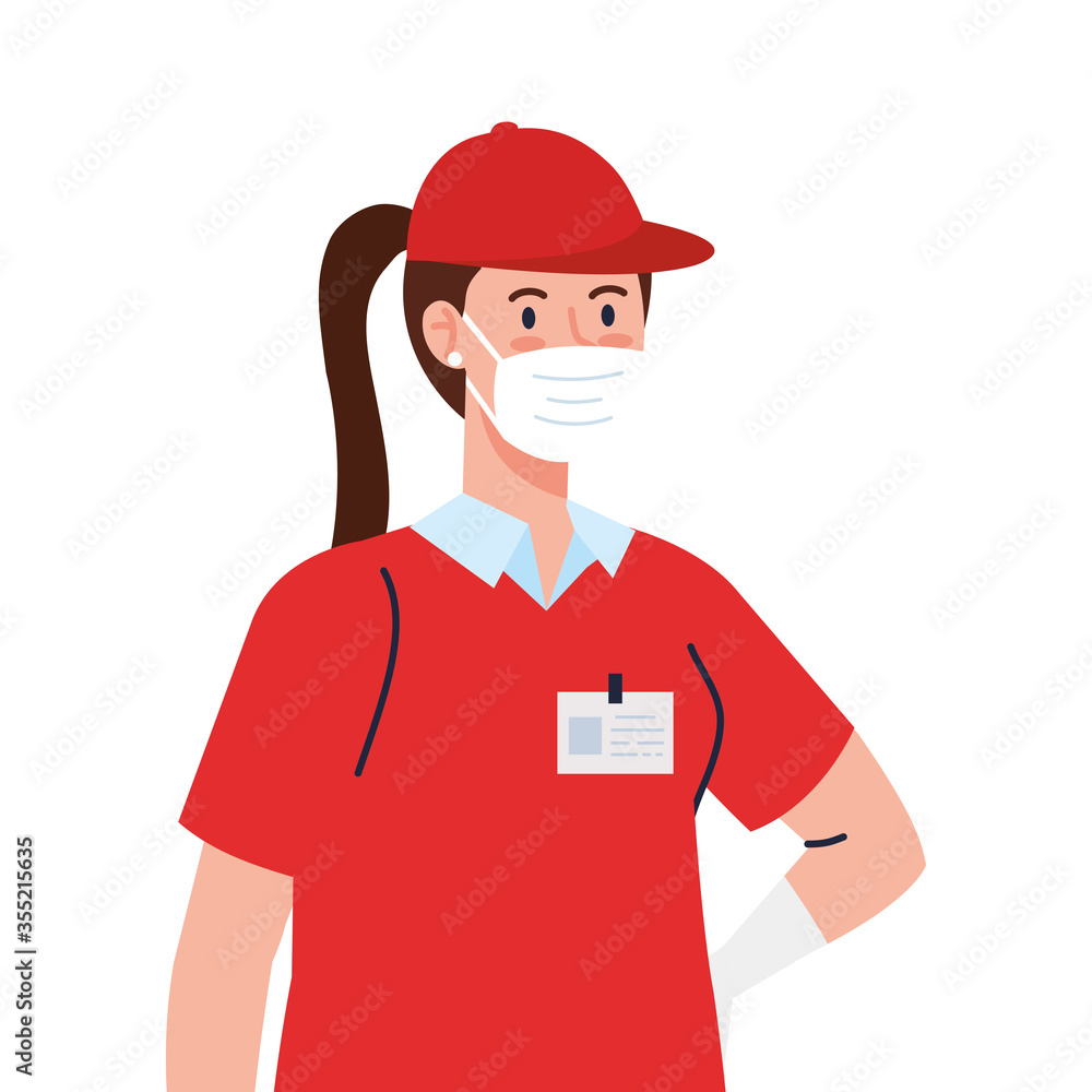 delivery woman with mask vector design