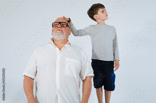 Father and son studio shoot white background