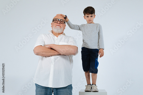 Father and son studio shoot white background