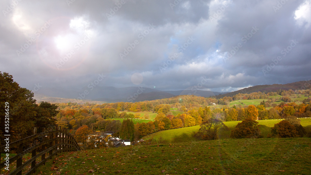 Fototapeta premium Colorful autumn landscape in the mountain village.