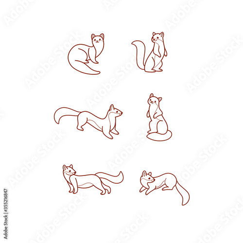 Cartoon ferret sketch line icon. Сute animals set of icons. Childish print for nursery, kids apparel, poster, postcard, pattern.