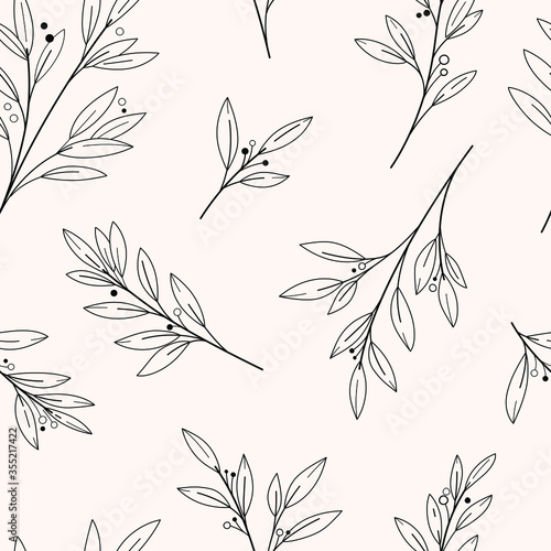 Branch of Laurel. Trendy pattern with twig. Vector illustration.