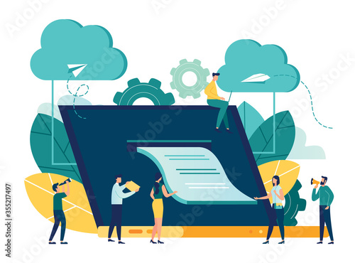 vector illustration, illustration of credit approval or contract conclusion online, quick money transfer, financial services