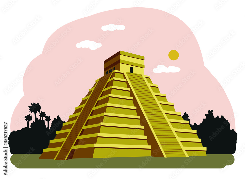 Chichen Itza, Mexico. Mayan Civilization. Vector illustration. Travel landmark. Stock Vector Chichen Itza, Mexico. Mayan Civilization. Vector illustration. Travel landmark. Stock Vector