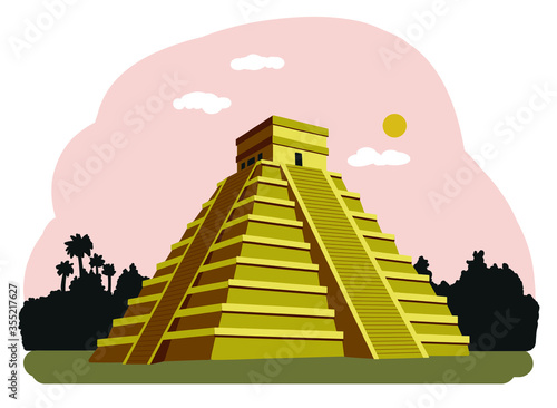 Chichen Itza, Mexico. Mayan Civilization. Vector illustration. Travel landmark.