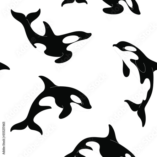 Simple seamless trendy animal pattern with orca. Cartoon vector illustration.