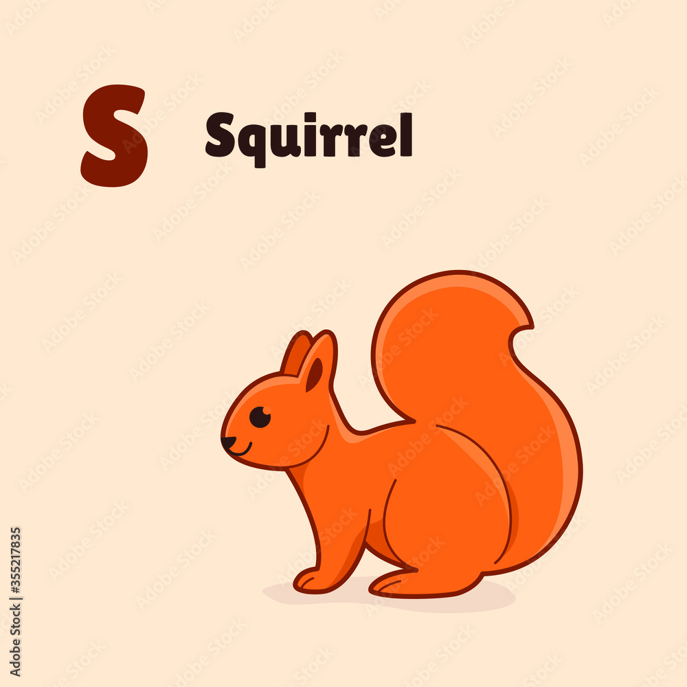 Cartoon squirrel, cute character for children. Vector illustration in cartoon style for abc book, poster, postcard. Animal alphabet - letter S. Cartoon squirrel, cute character for children. Vector illustration in cartoon style for abc book, poster, postcard. Animal alphabet - letter S.