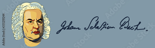 Johann Sebastian Bach vector portrait with signature