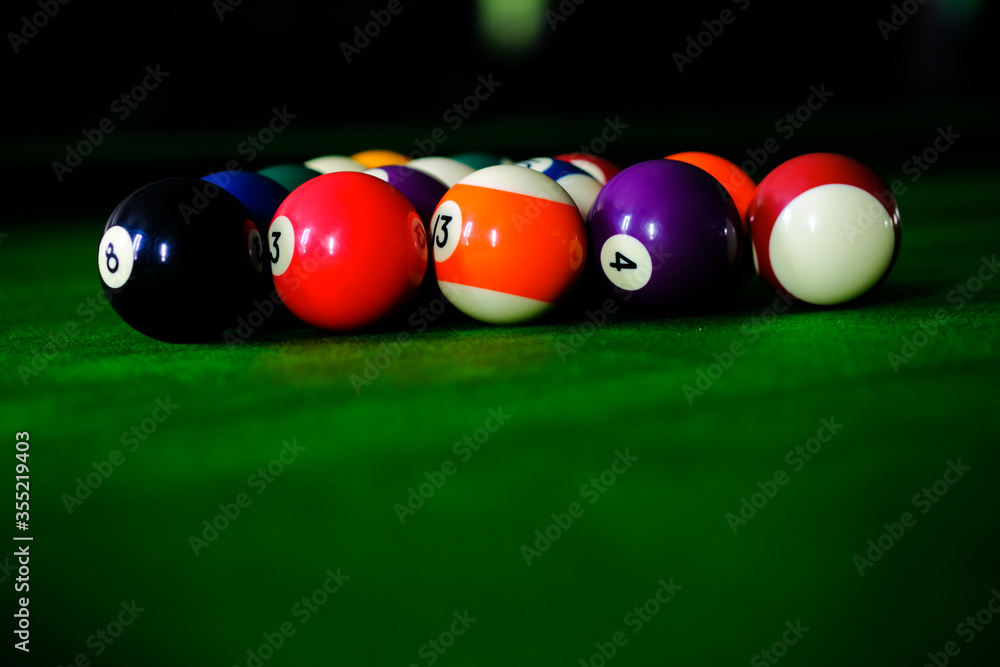 Billiard balls. Colorful snooker balls on green frieze. Billiard balls. Colorful snooker balls on green frieze.
