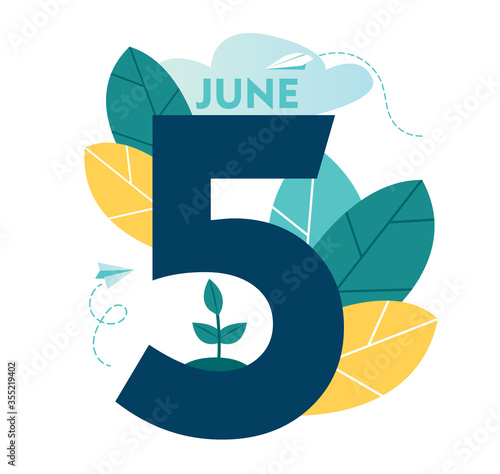 Vector flat illustration, little people are preparing for the holiday, saving the planet, World Environment Day, Bio technology, a city in the background of the planet