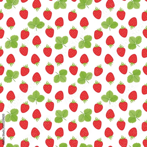 Seamless pattern with strawberries and leaves