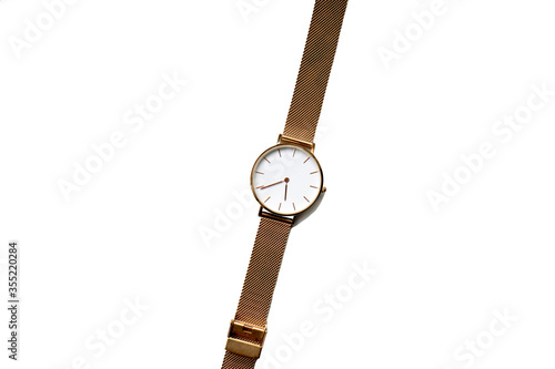 A gold watch isolated on a white background
