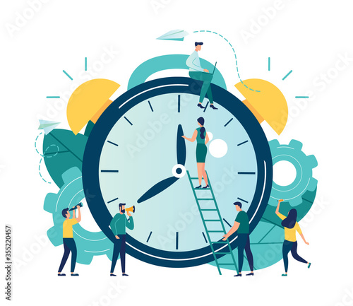 Vector illustration, alarm clock rings on white background, concept of work time management, quick reaction awakening