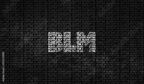 A black and white colored Black Lives Matter (BLM) background graphic illustration with BLM in the center to raise awareness about racial inequality. police brutality and prejudice.