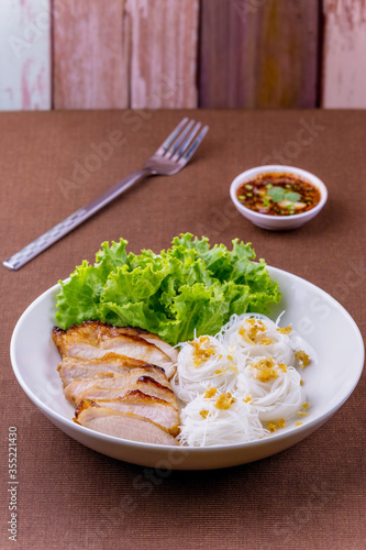 Grilled pork slice with noodles