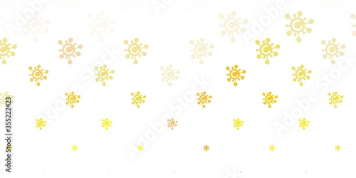 Light Yellow vector background with covid-19 symbols.