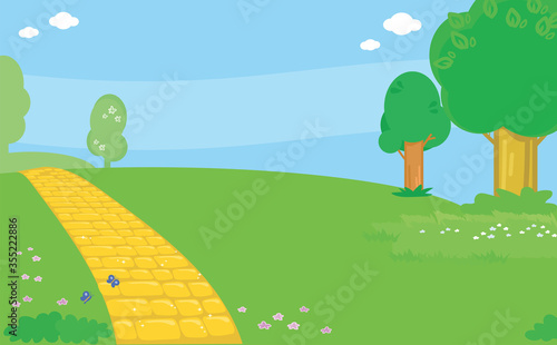 Yellow brick road landscape vector background