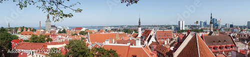 Tallinn, Estonia - August 2019 View of Tallinn Old Town and Toompea Hill in a beautiful summer day