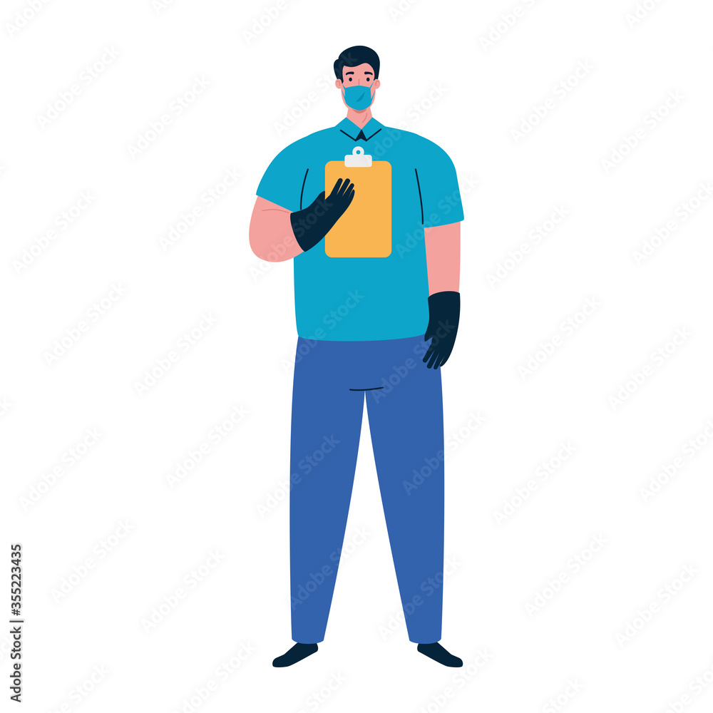 delivery man with mask and document vector design