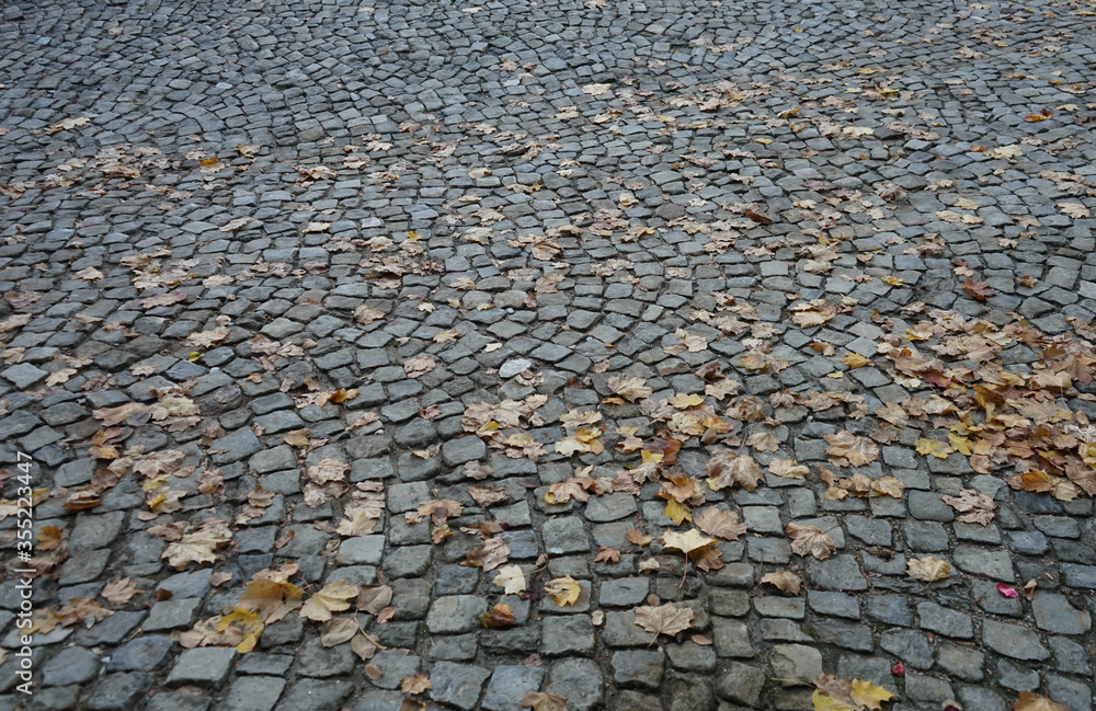 Porphyry cubes used for paving a city street Porphyry cubes used for paving a city street