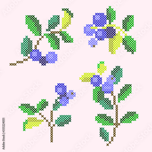 vector illustration of cross stitch blueberry