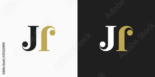 Initial Letter J and R Logo. Black and Gold Shape Calligraphy Style isolated on Double Background. Usable for Business and Branding Logos. Flat Vector Logo Design Template Element.