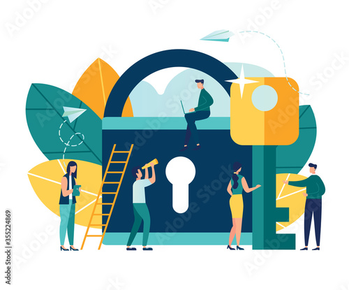 Abstract vector illustration of security icon, closed lock with key, concept of data protection 