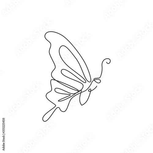 One continuous line drawing of elegant butterfly for company logo identity. Beauty salon and massage business icon concept from insect animal shape. Single line draw design graphic illustration vector