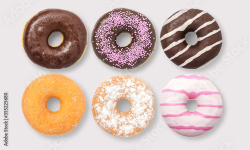 Mixed donuts on a white background