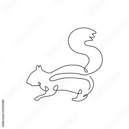One single line drawing of cute squirrel for company logo identity. Business corporation icon concept from funny rodent animal shape. Trendy continuous line draw design vector graphic illustration