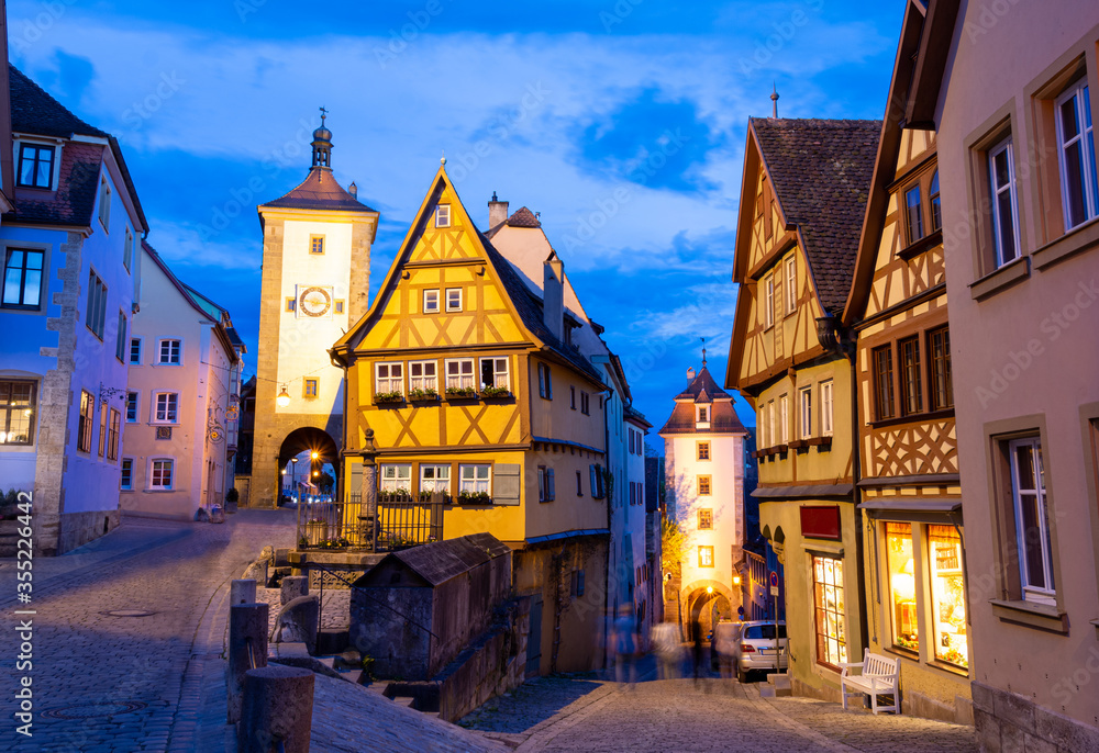 old town of Rothenburg ob der Tauber at evening, Bavaria, Germany