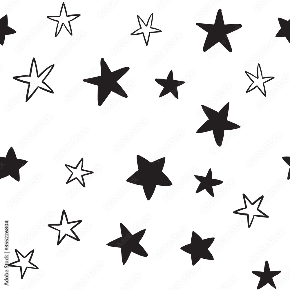 Obraz premium Star doodles seamless pattern. Hand drawn stars background texture.