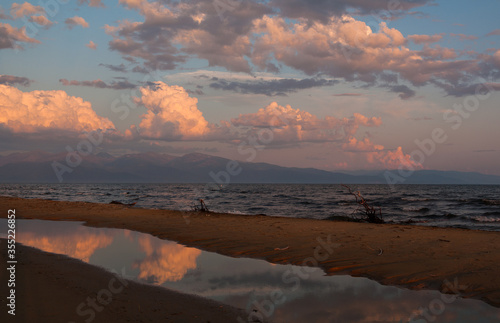 Evening light. Sunset on Yarki island, lake Baikal, Russia