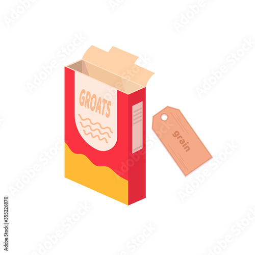 Cereal, grain box. Whole grain vegan food. Vector cartoon flat illustration isolated on white.