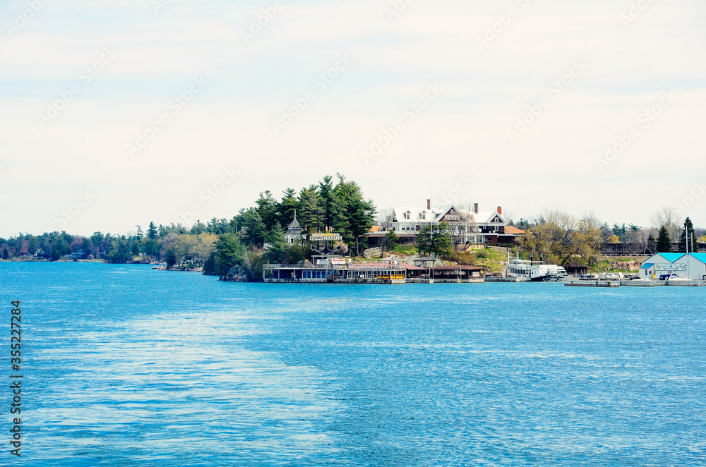 One Island in Thousand Islands Region in fall of New York State, USA	