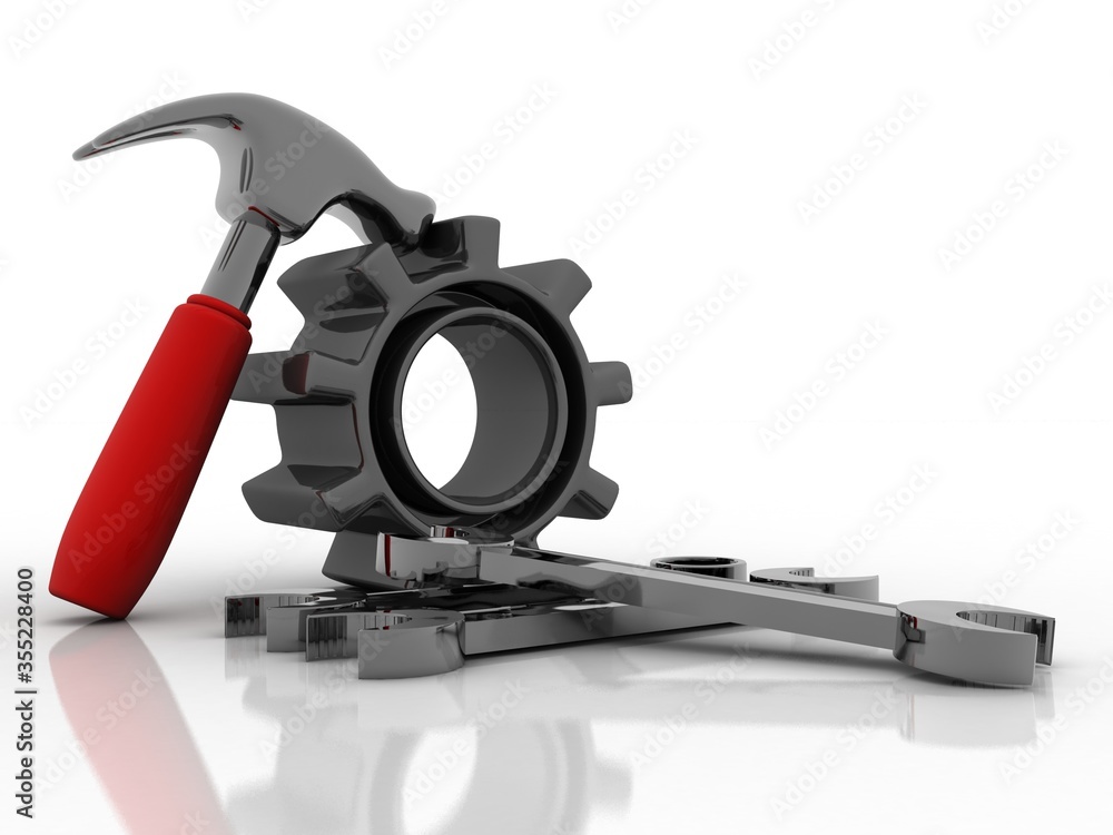 3d render Realistic metal wrench with metal hammer
3d render Realistic metal wrench with metal hammer