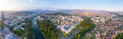 Podgorica, capital of Montenegro: panoramic aerial view. The city is renowned for its green parks. This small country is located on the Balkans peninsula on the Mediterranean, in South Eastern Europe. photo