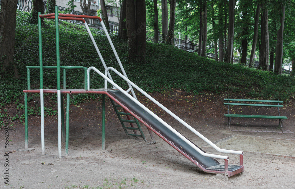 old playground metal rusty slide playground