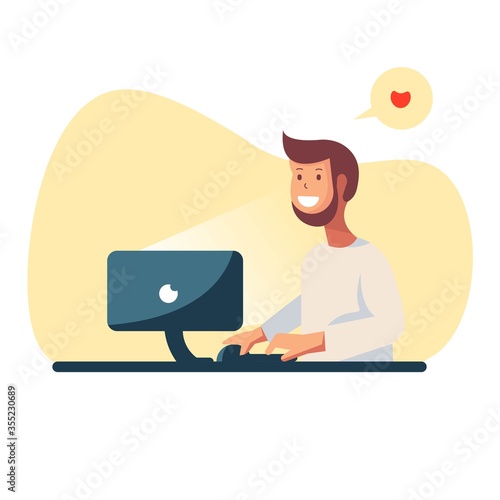 Flat style vector illustration. Concept of on line video chat app, internet talk, call technology. Video player window with speaking people and messages. 