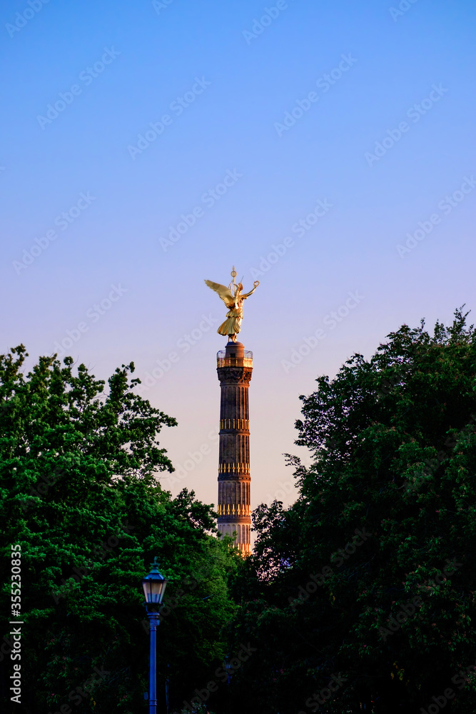 Fototapeta premium View on the Victory Column in Berlin, Germany at sunset.