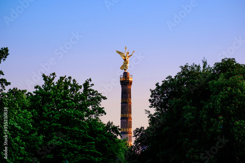 Canvas Print View on the Victory Column in Berlin, Germany at sunset.