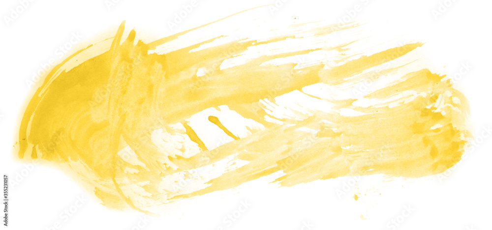 Abstract watercolor background hand-drawn on paper. Volumetric smoke elements. Yellow color. For design, web, card, text, decoration, surfaces.
