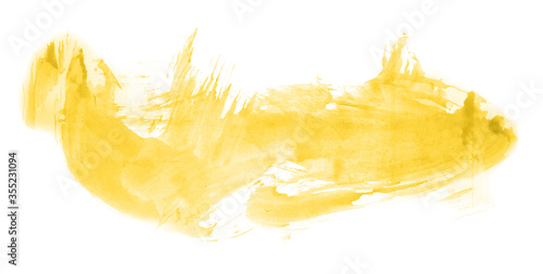 Abstract watercolor background hand-drawn on paper. Volumetric smoke elements. Yellow color. For design, web, card, text, decoration, surfaces.