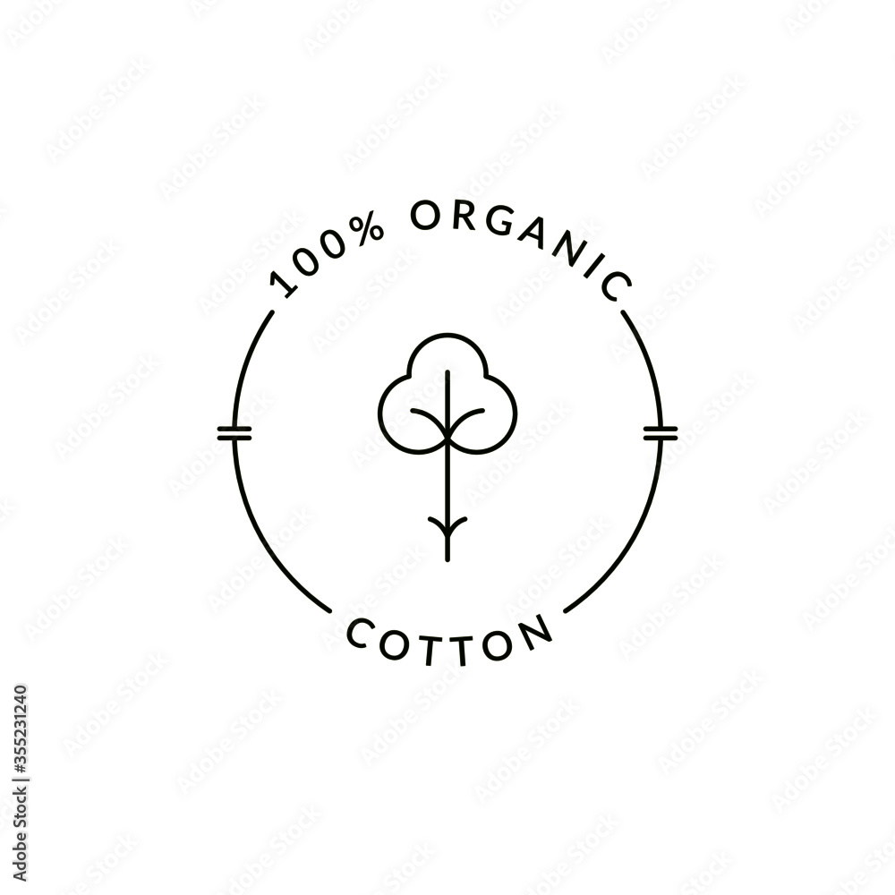 Natural organic cotton logo. Simple round line sticker isolated on ...