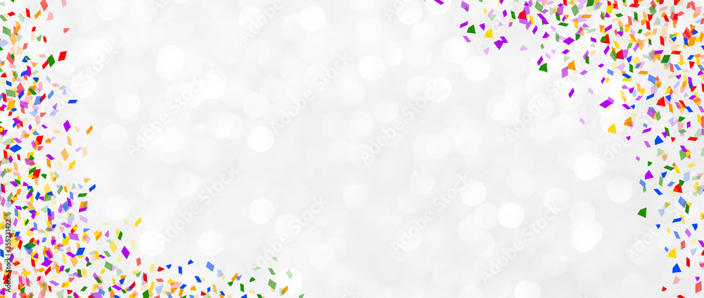 blur glowing whitening background with rainbow confetti and star