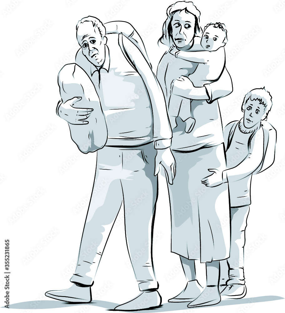 homeless family, sad drawing vector homeless family, sad drawing vector